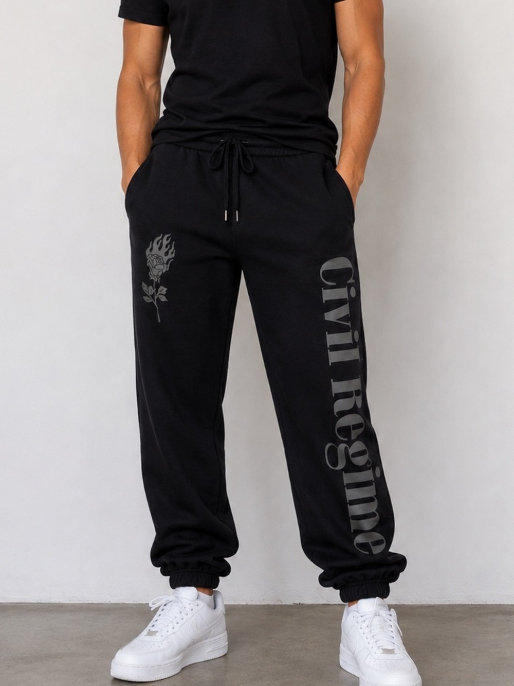 Civil Regime Men’s Black Graphic Sweatpants Joggers Size Small pockets cuffed